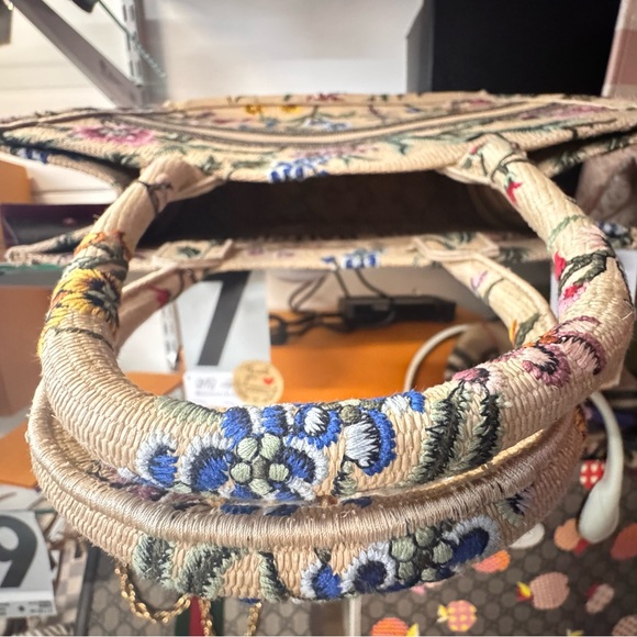 Dior Cream Floral Tote Bag with Bamboo Handle - Picture 8 of 12